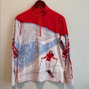 Krimson Klover Red and White Ski Graphic Men's Zip Up Sweater